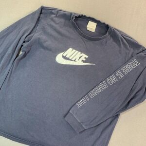 VTG Nike Shirt Mens MED Blue Long Sleeve Logo Graphic Tee Y2K Skater Hip Thrash